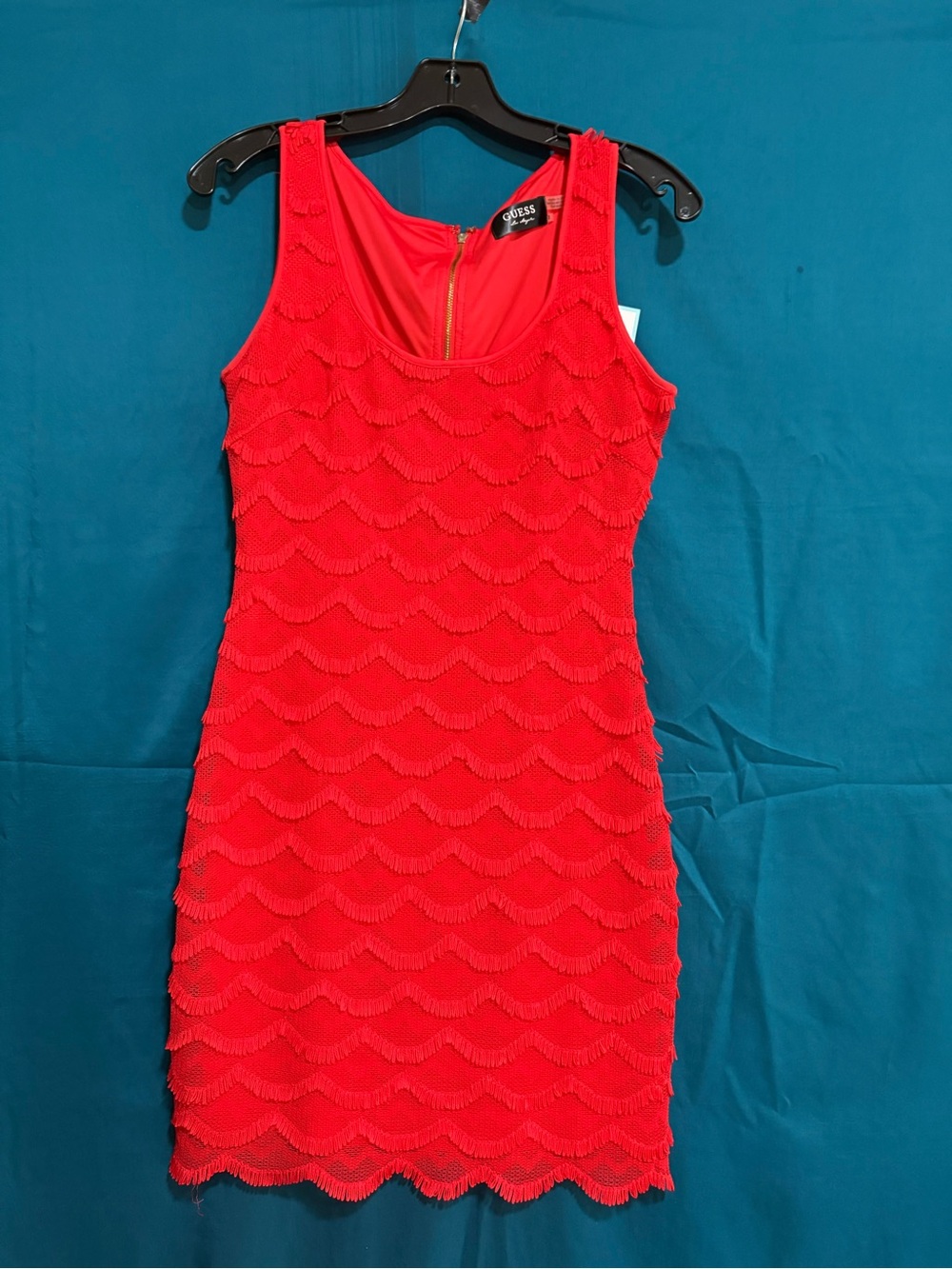 GUESS Bright Red Sleeveless Lace-Overlay Mini Dress